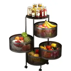 ANGELES DEL HOGAR - CARRITO VERDULERO ORGANIZADOR 4 CESTAS ESTANTE METÁLICO GIRA