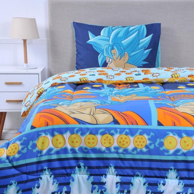 MASHINI - Cobertor Plumón Reversible 1.5 Plaza Dragon Ball S Azul