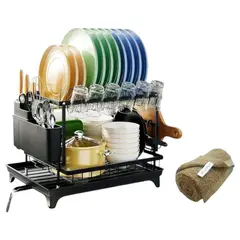 GENERICO - Escurridor 2 Niveles Seca Platos Vasos Base antigoteo +Paño de Regalo
