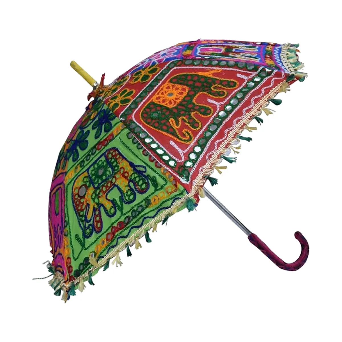 AAYO MODA - Sombrilla Étnica Hindú Bordada con Diseño Variado y Colores Vibrantes