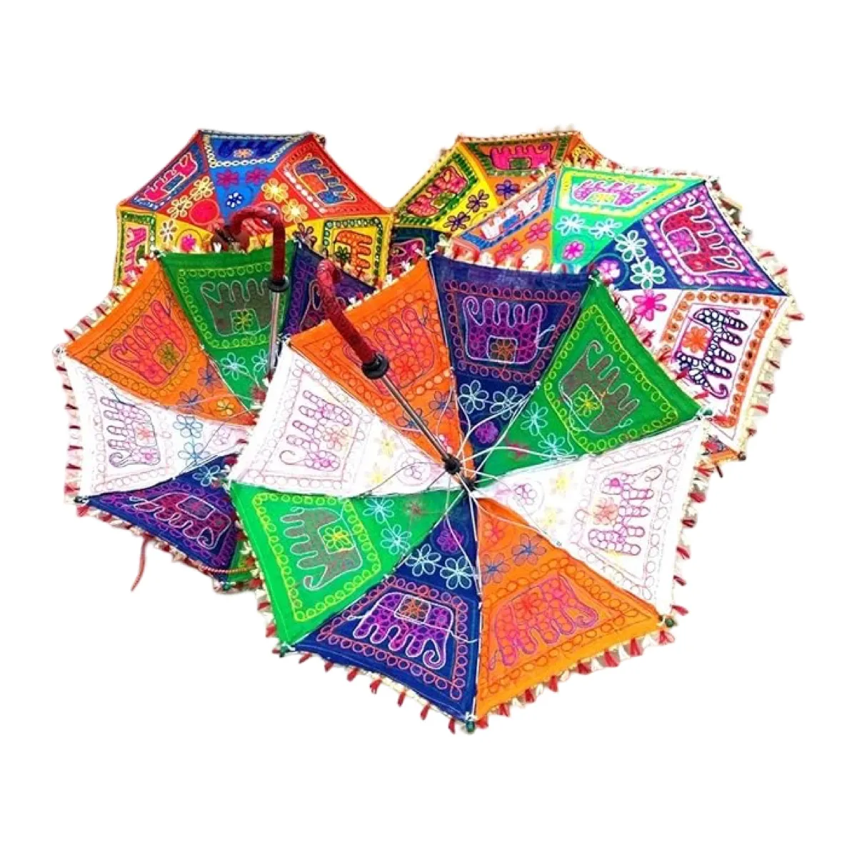 AAYO MODA - Sombrilla Étnica Hindú Bordada con Diseño Variado y Colores Vibrantes