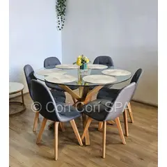 CORI CORI - Comedor Warwick 120cm + 6 Sillas Capitonne Lino Gris