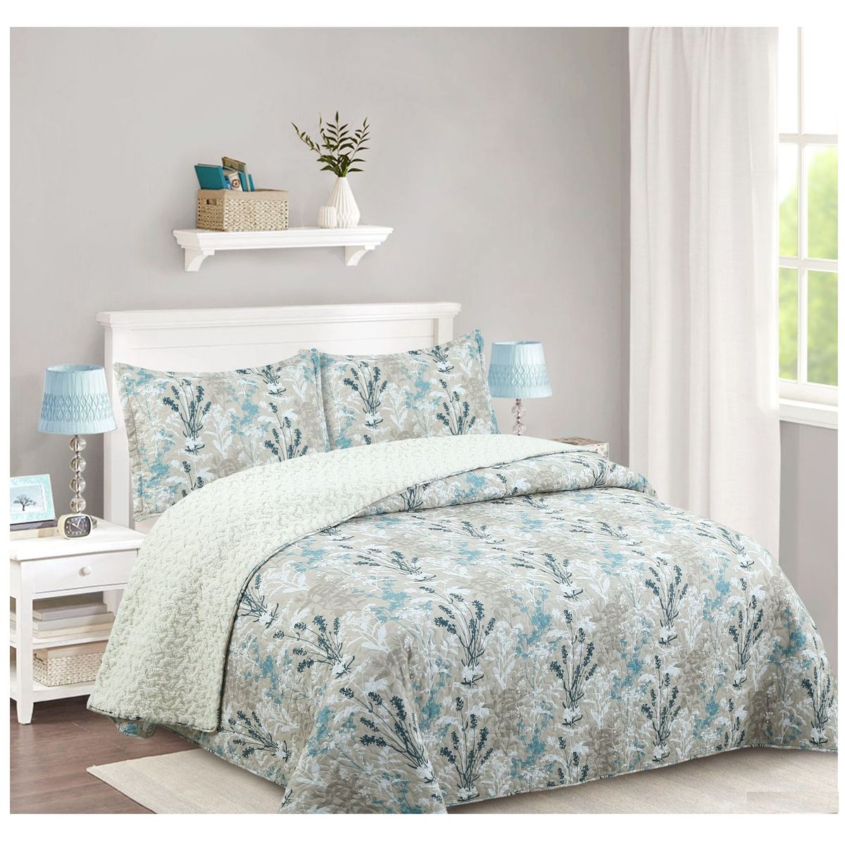 COMPRAPO - Cubrecama Quilt Juvenil Sherpa 2 Plazas Modelo Amanecer Azul