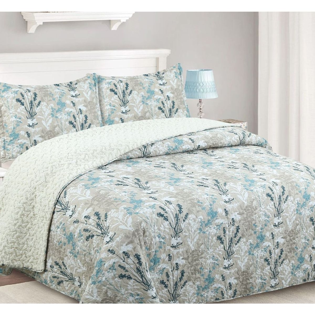 COMPRAPO - Cubrecama Quilt Juvenil Sherpa 2 Plazas Modelo Amanecer Azul