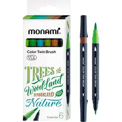 MONAMI - Set 6 marcadores doble punta pincel Tonos Bosque