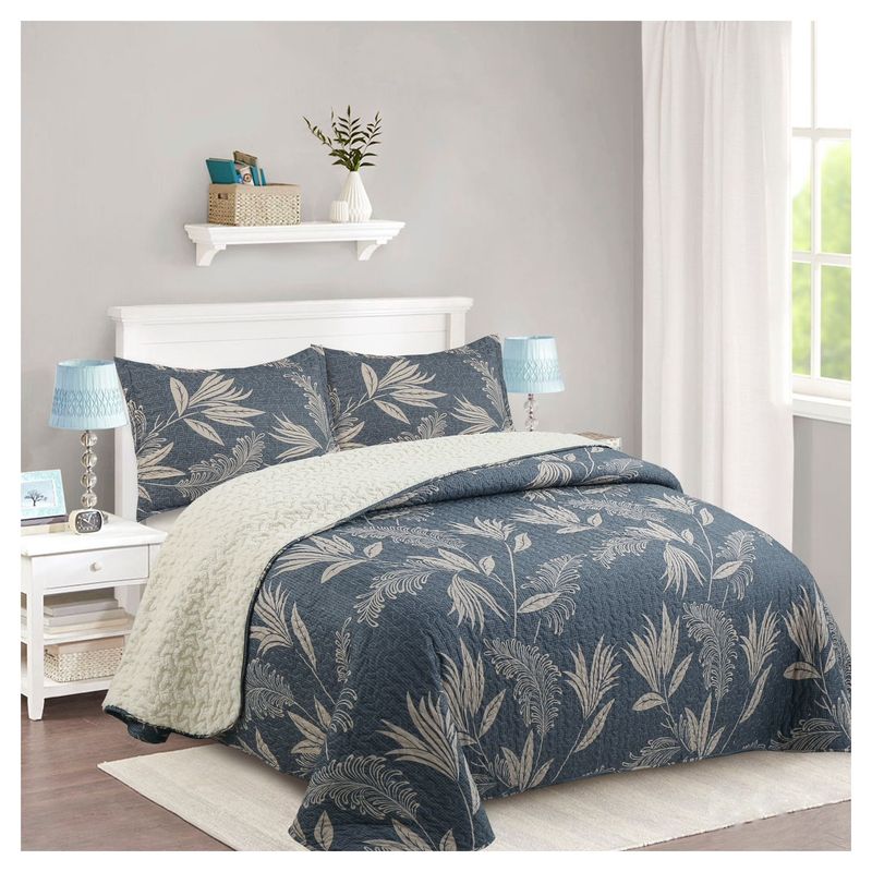 COMPRAPO - Cubrecama Quilt Juvenil Sherpa 2 Plazas Modelo Azul Botánico