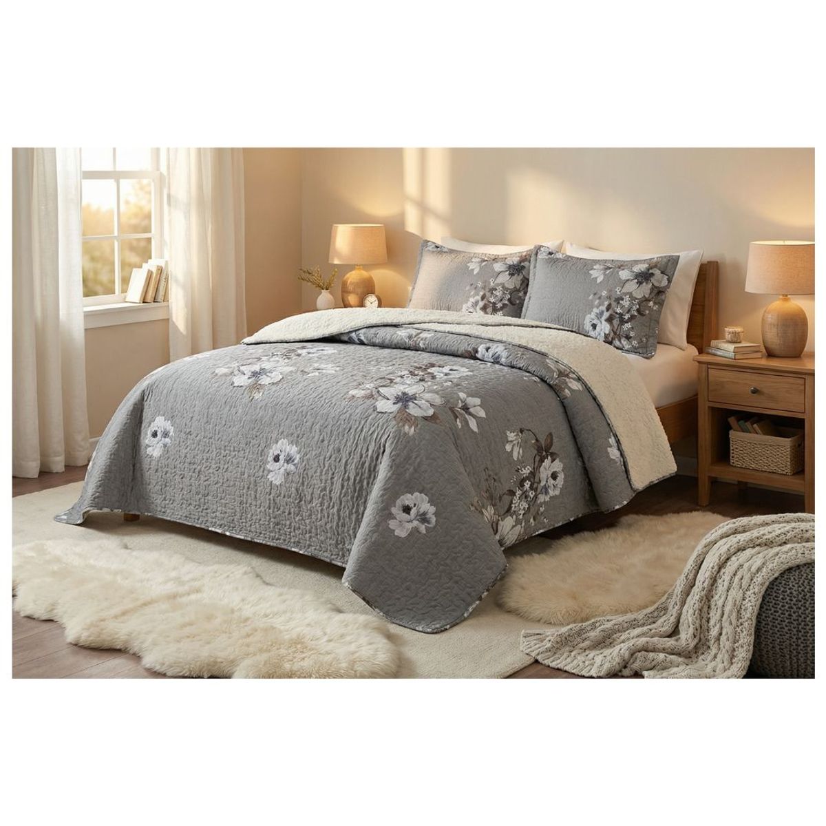 GENERICO - Cubrecama Sherpa 2 Plazas - Catrina Rosas M962