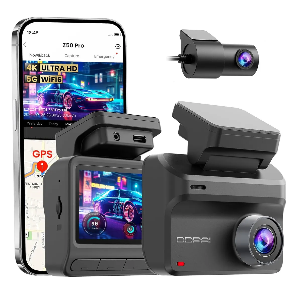 ADN - DDPAI Cámara frontal y trasera Z50Pro GPS integrado Wifi pantalla IPS