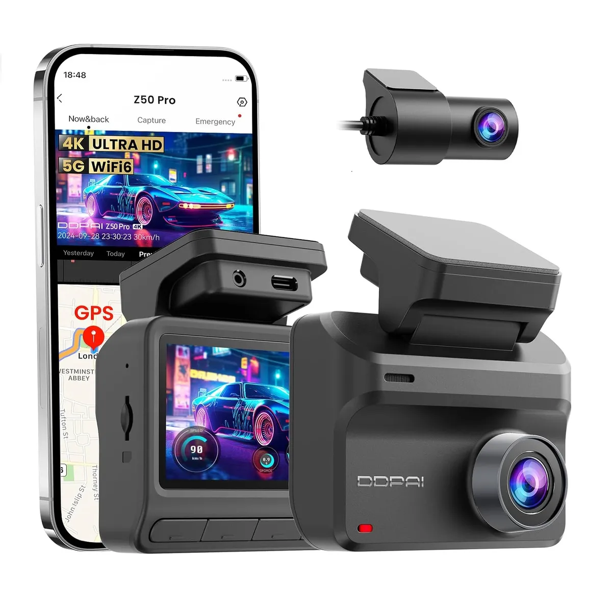 ADN - DDPAI Cámara frontal y trasera Z50Pro GPS integrado Wifi pantalla IPS