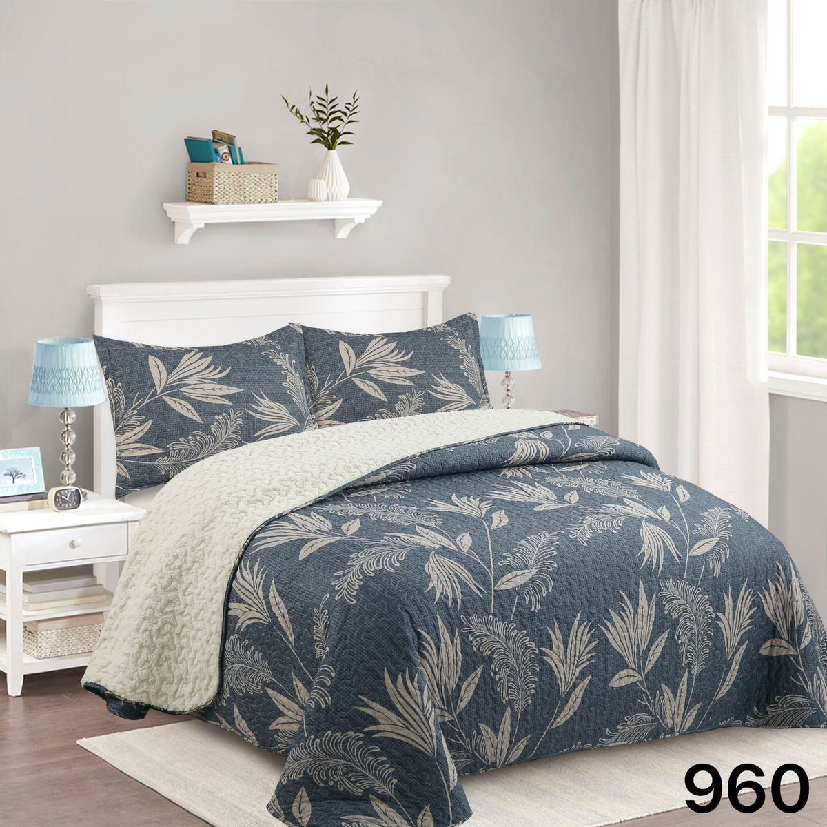 GENERICO - Cubrecama Sherpa 2 Plazas - Azul Hojas M960