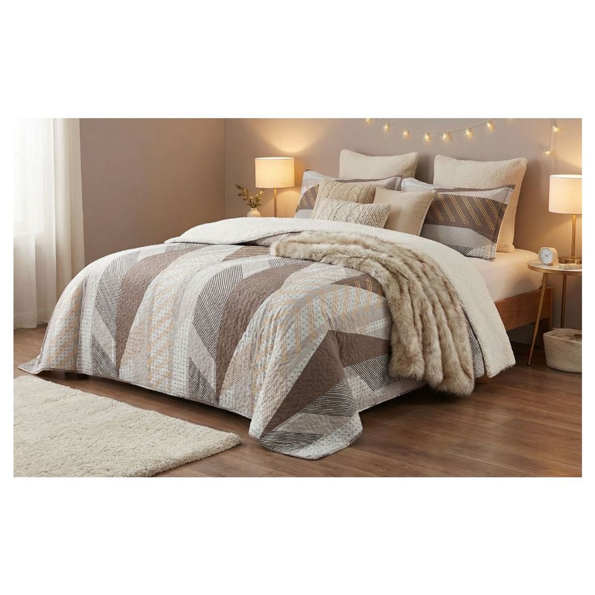 GENERICO - Cubrecama Quilt Sherpa 2 Plazas - Apache M959