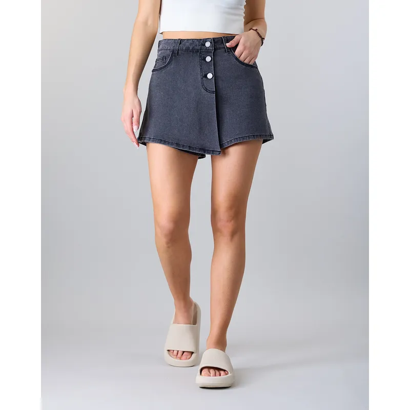 POLEMIC - Falda Short Mujer Denim Negro Polemic