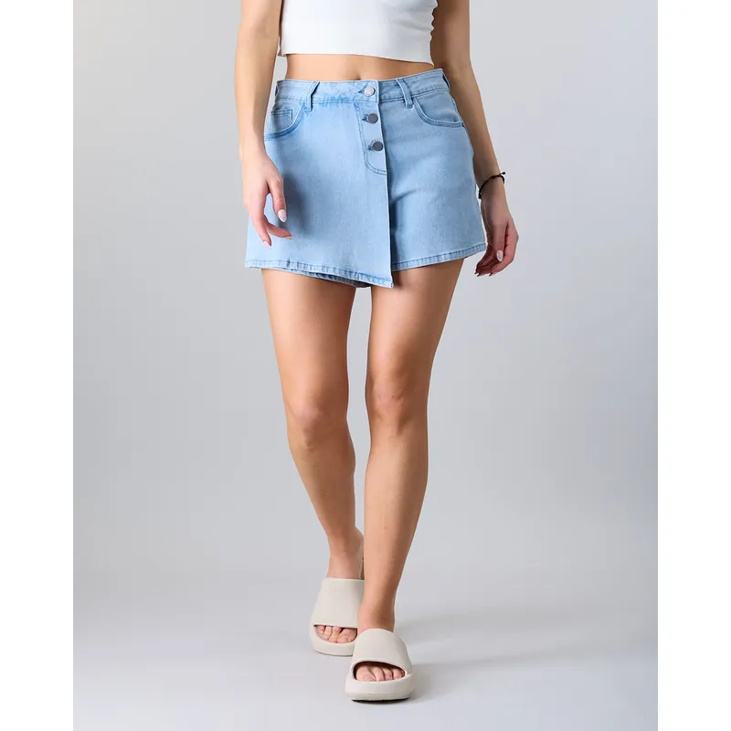 POLEMIC - Falda Short Mujer Denim Celeste Polemic