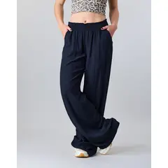 POLEMIC - Pantalon Mujer crep cintura elasticada Negro
