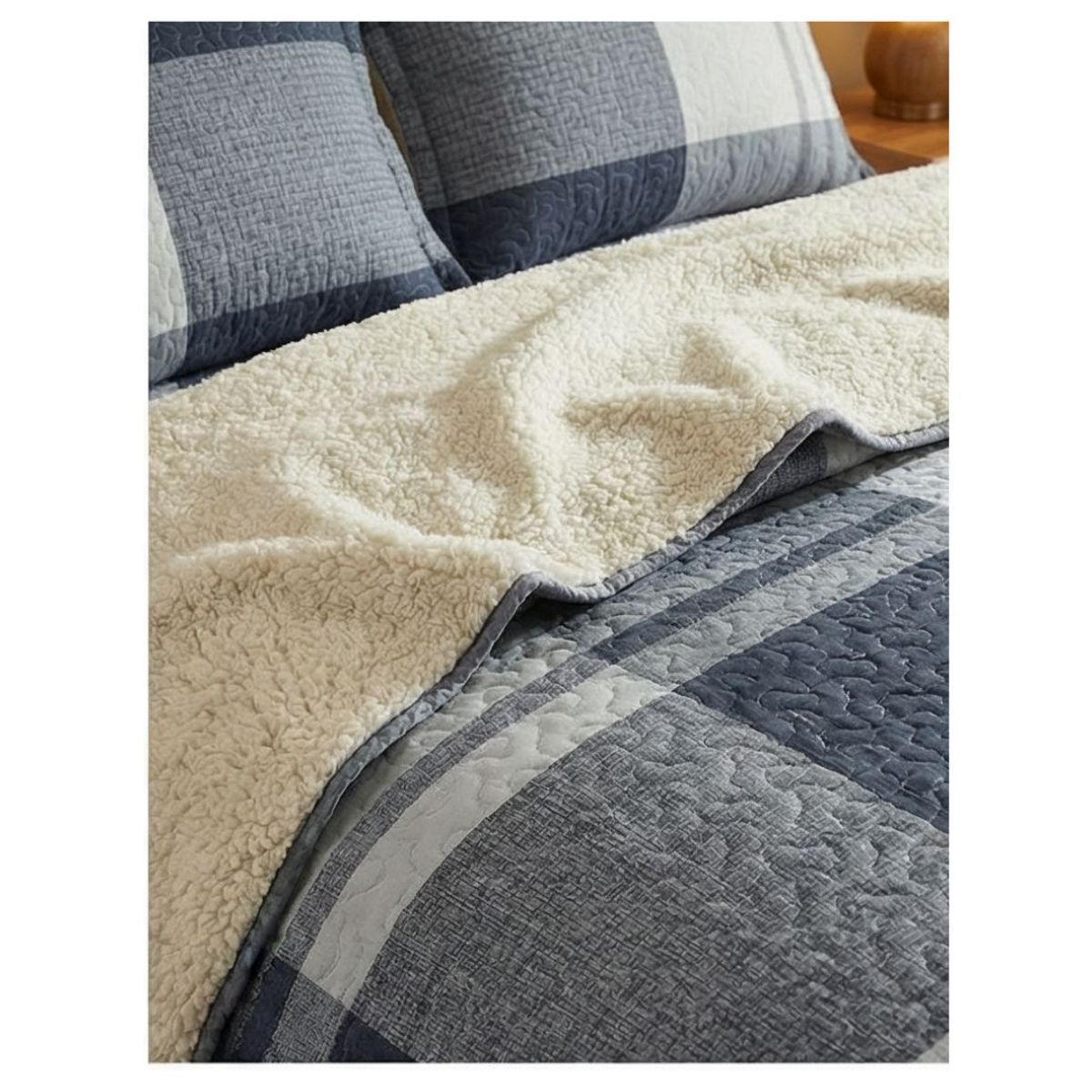 GENERICO - Cubrecama Sherpa 2 Plazas - Cuadrille Azul M956