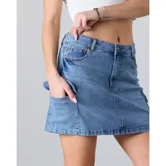 POLEMIC - Falda Cargo Mujer Denim Celeste