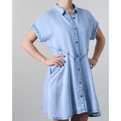 POLEMIC - Vestido Tencel con botones camisero Celeste