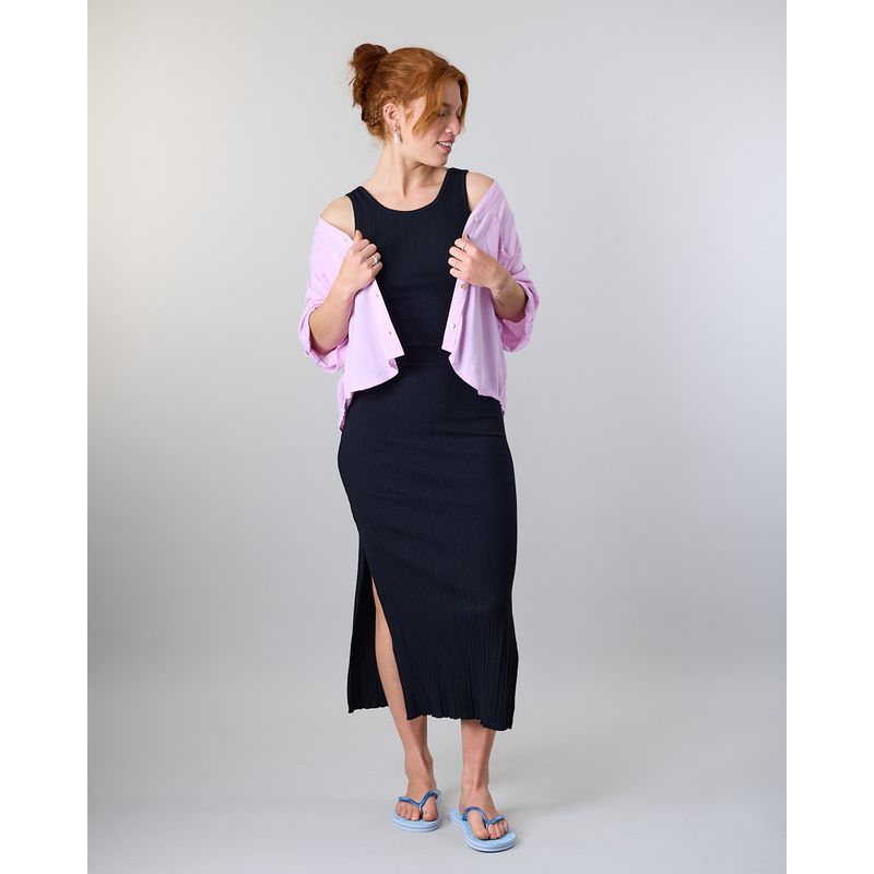 POLEMIC - Vestido largo Negro Halter Rib Fantasy Negro Polemic