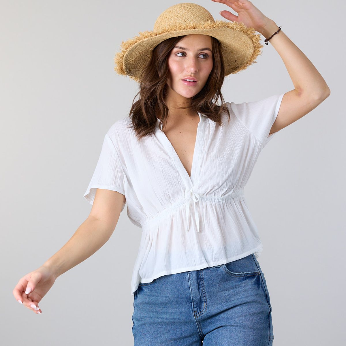 POLEMIC - Blusa Mujer Escote V Crep  Blanco Polemic