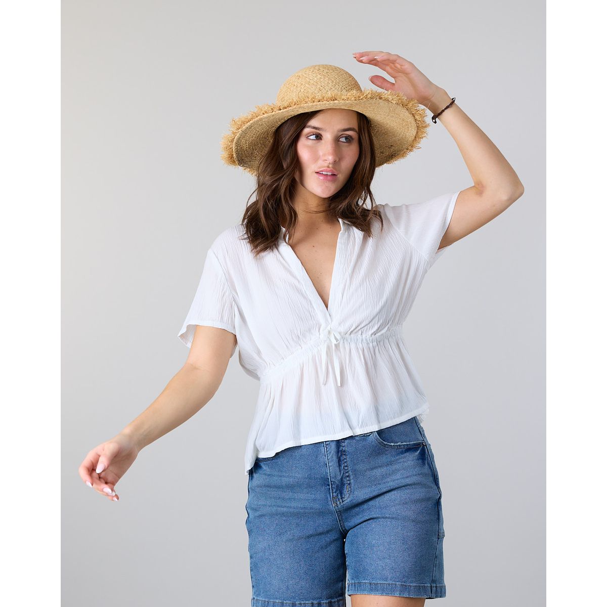 POLEMIC - Blusa Mujer Escote V Crep  Blanco Polemic