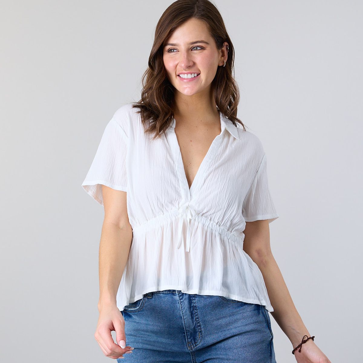 POLEMIC - Blusa Mujer Escote V Crep  Blanco Polemic