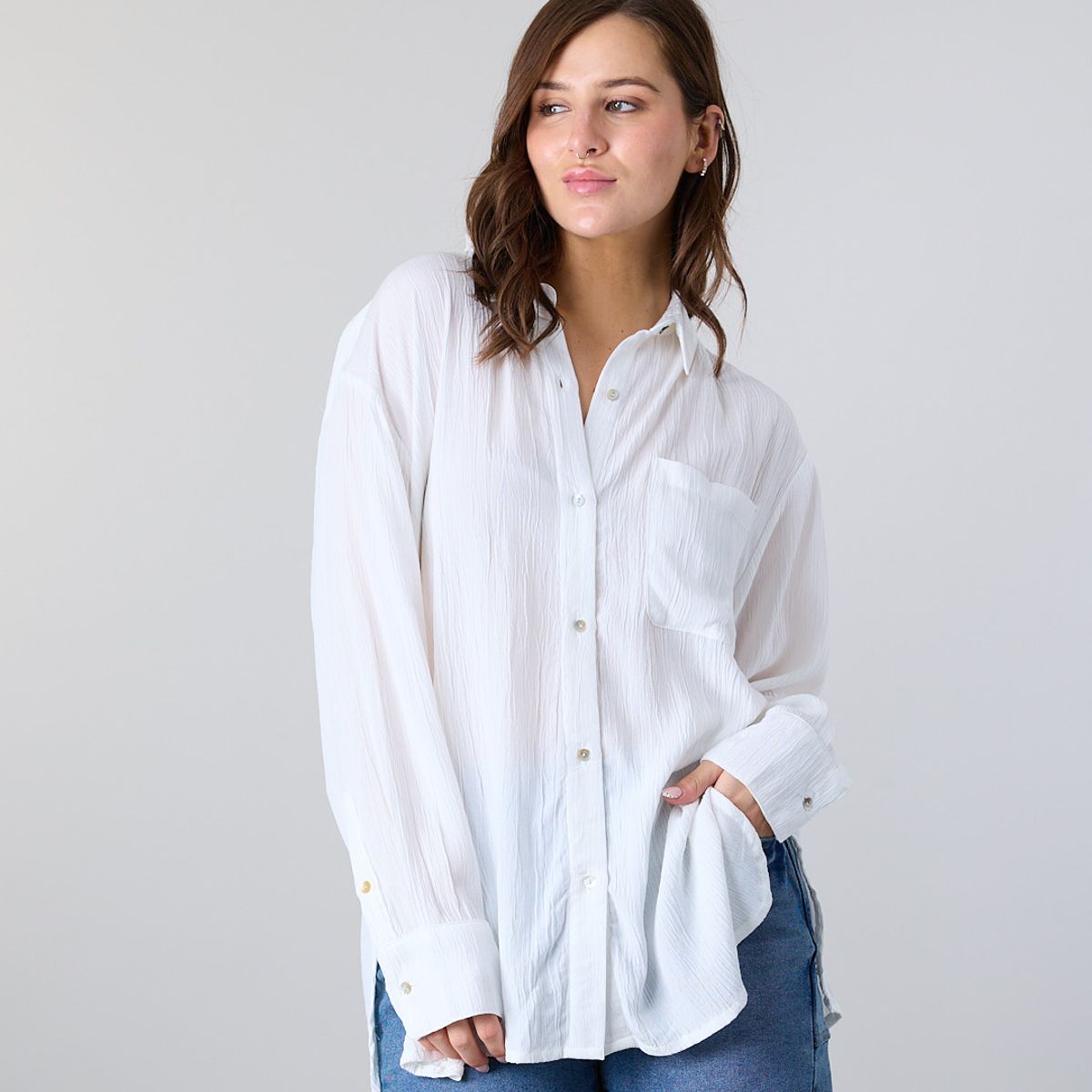 POLEMIC - Blusa Mujer manga larga Relaxed Fit Blanco Polemic