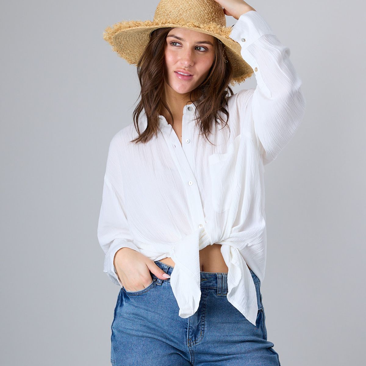 POLEMIC - Blusa Mujer manga larga Relaxed Fit Blanco Polemic