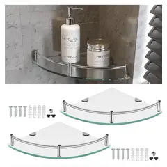 ATLAS - Repisas Esquineras De Vidrio P/baño 2 Pisos