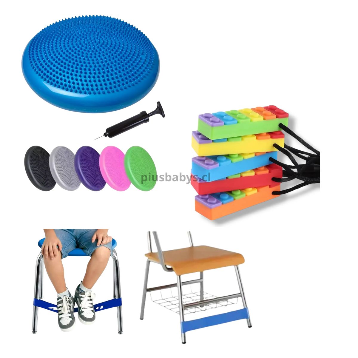 GENERICO - Kit Sensorial Escolar Colegio  Cojín + Banda + Mordedor Tea