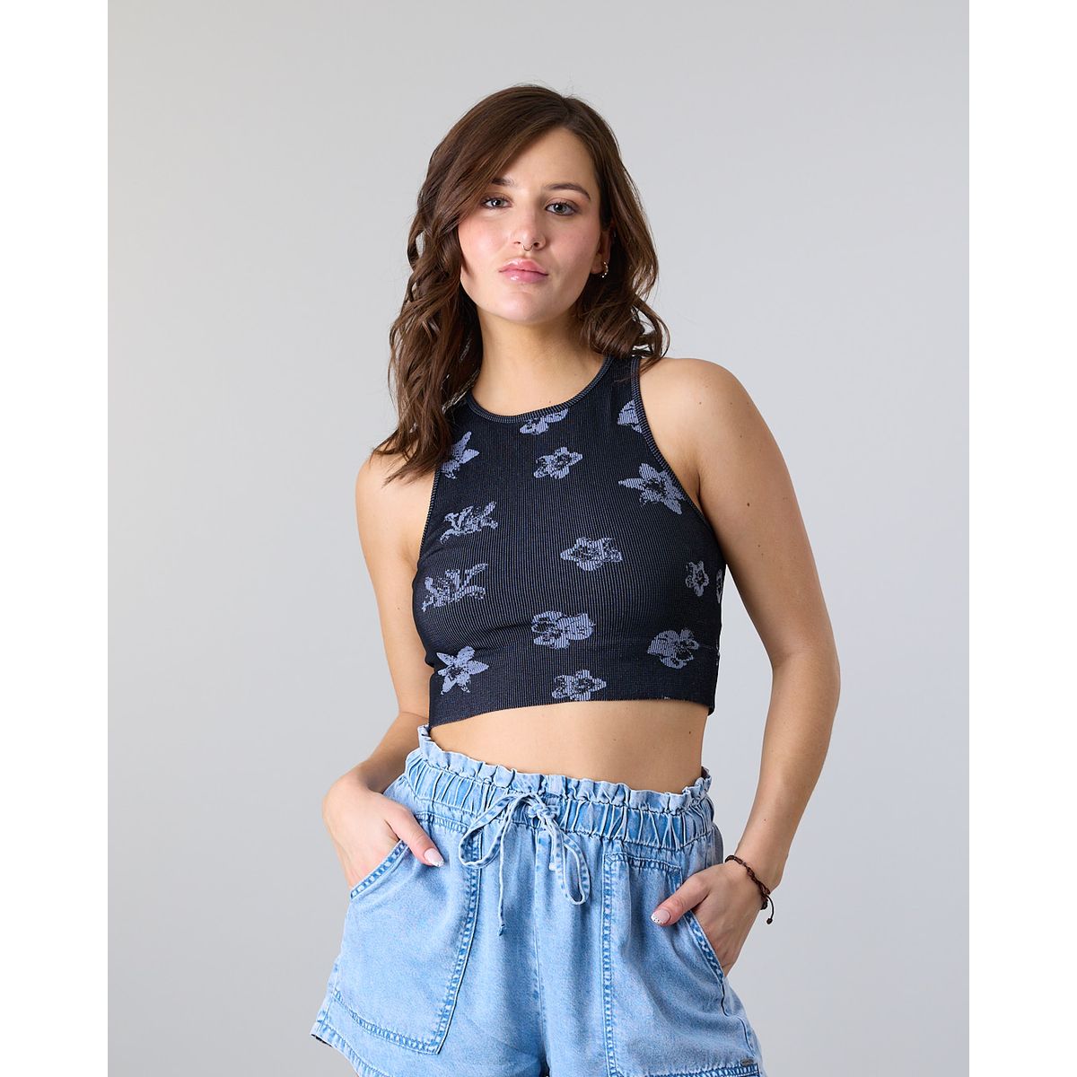 POLEMIC - Polera Top Halter Mujer tejido print Flor Polemic