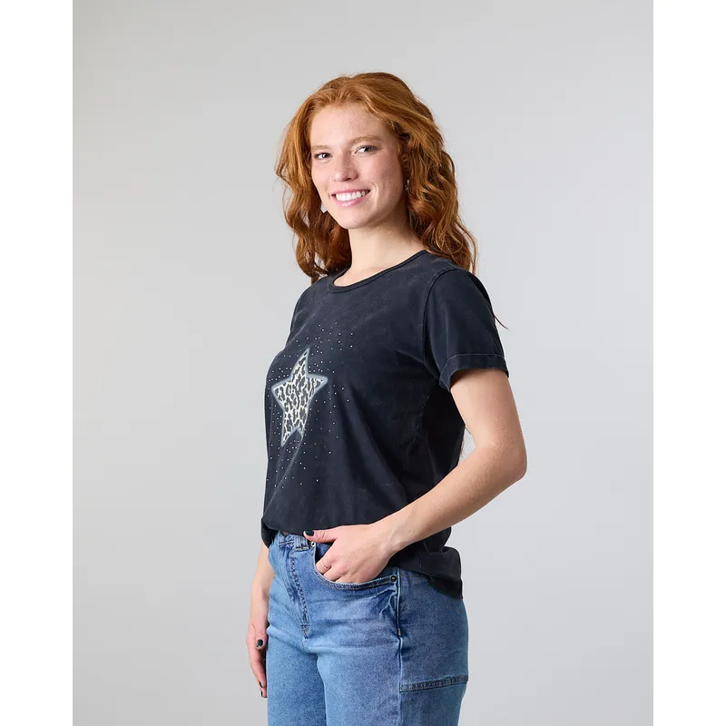 POLEMIC - Polera Mujer Star aplicación strass Polemic