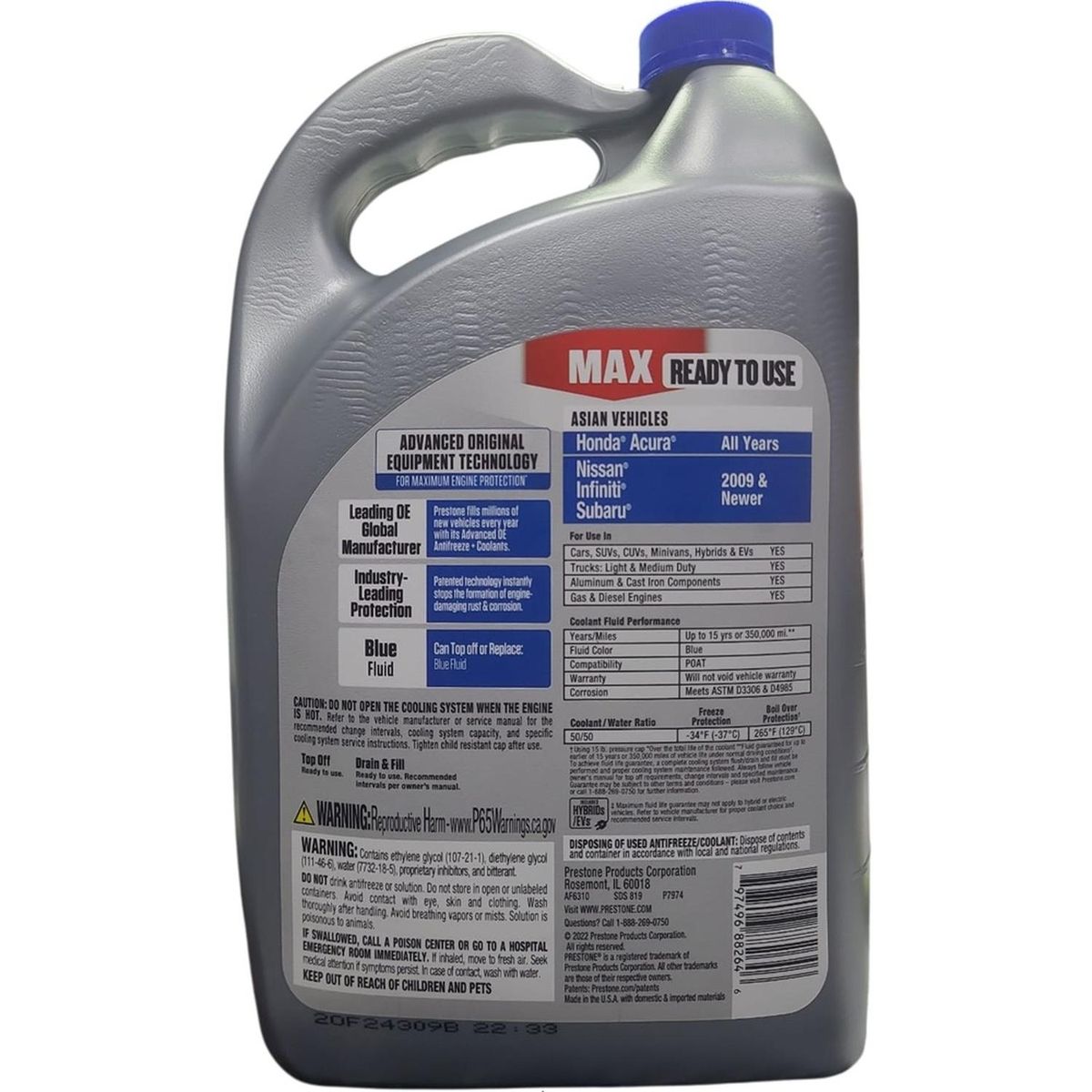 PRESTONE - Refrigerante y Anticongelante Prestone 50/50 Azul 3.8L