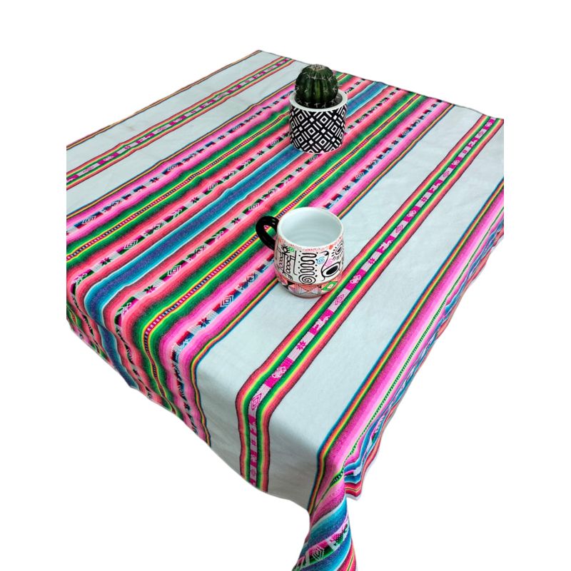 GENERICO - Manta Mantel  De Aguayo  Andino De Tela Boho 1.20 X 1.10 Cm Blanco