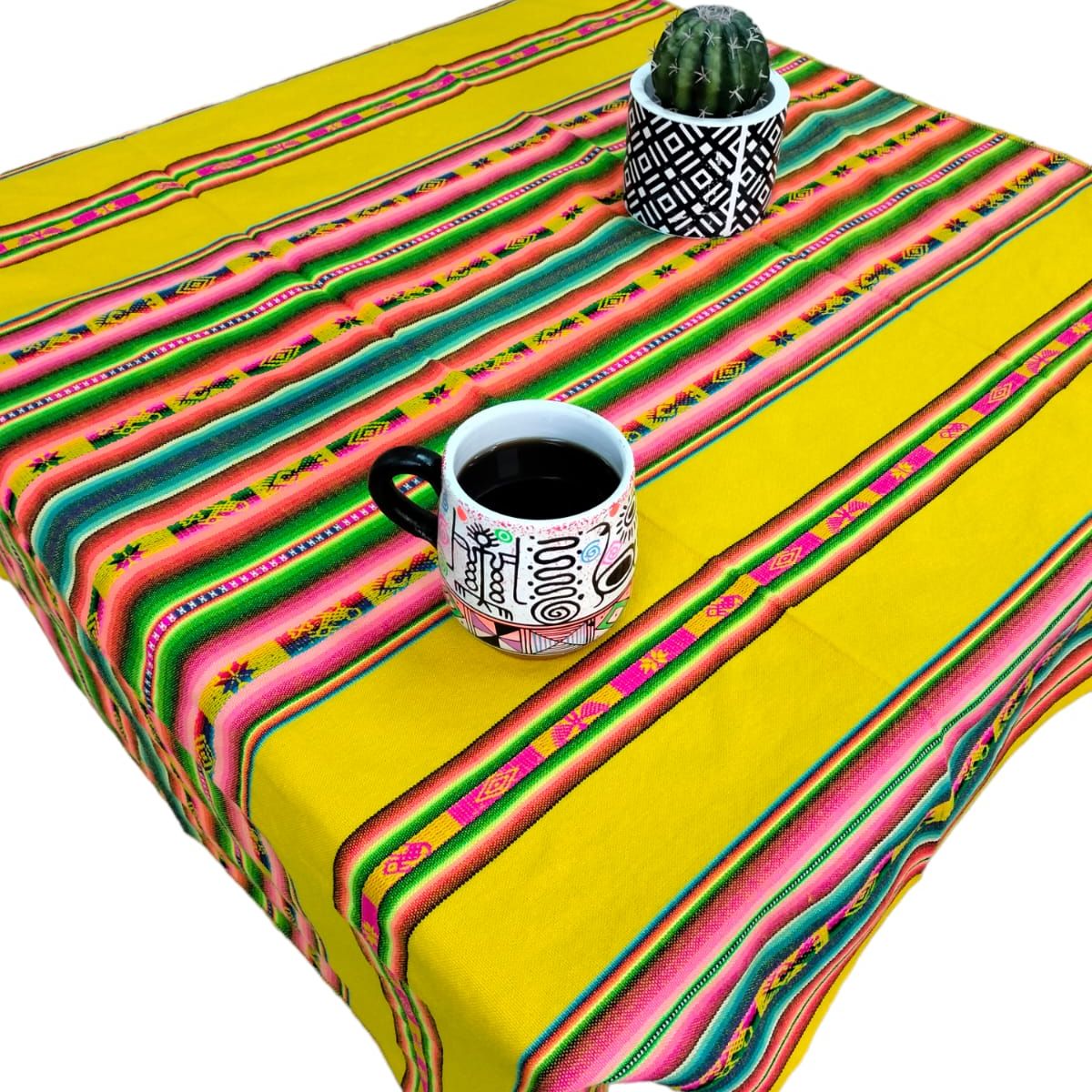 GENERICO - Manta Mantel  De Aguayo  Andino De Tela Boho 1.20 X 1.10 Cm Verde Limon