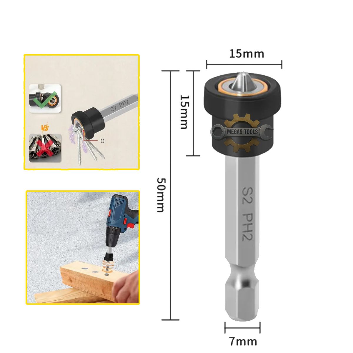 GENERICO - Set 2 Puntas Ph2 50mm Tope Profundidad Drywall