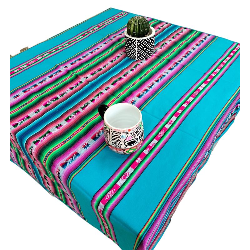 GENERICO - Manta Mantel  De Aguayo  Andino De Tela Boho 1.20 X 1.10 Cm Celeste