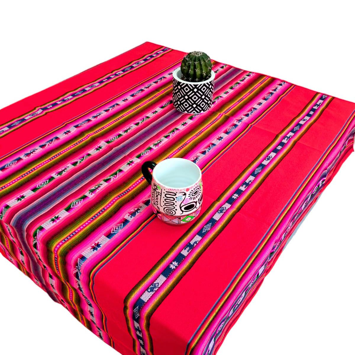 GENERICO - Manta Mantel  De Aguayo  Andino De Tela Boho 1.20 X 1.10 Cm Rojo