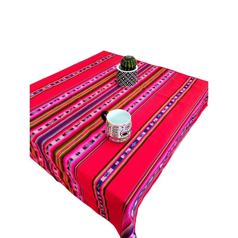GENERICO - Manta Mantel  De Aguayo  Andino De Tela Boho 1.20 X 1.10 Cm Rojo