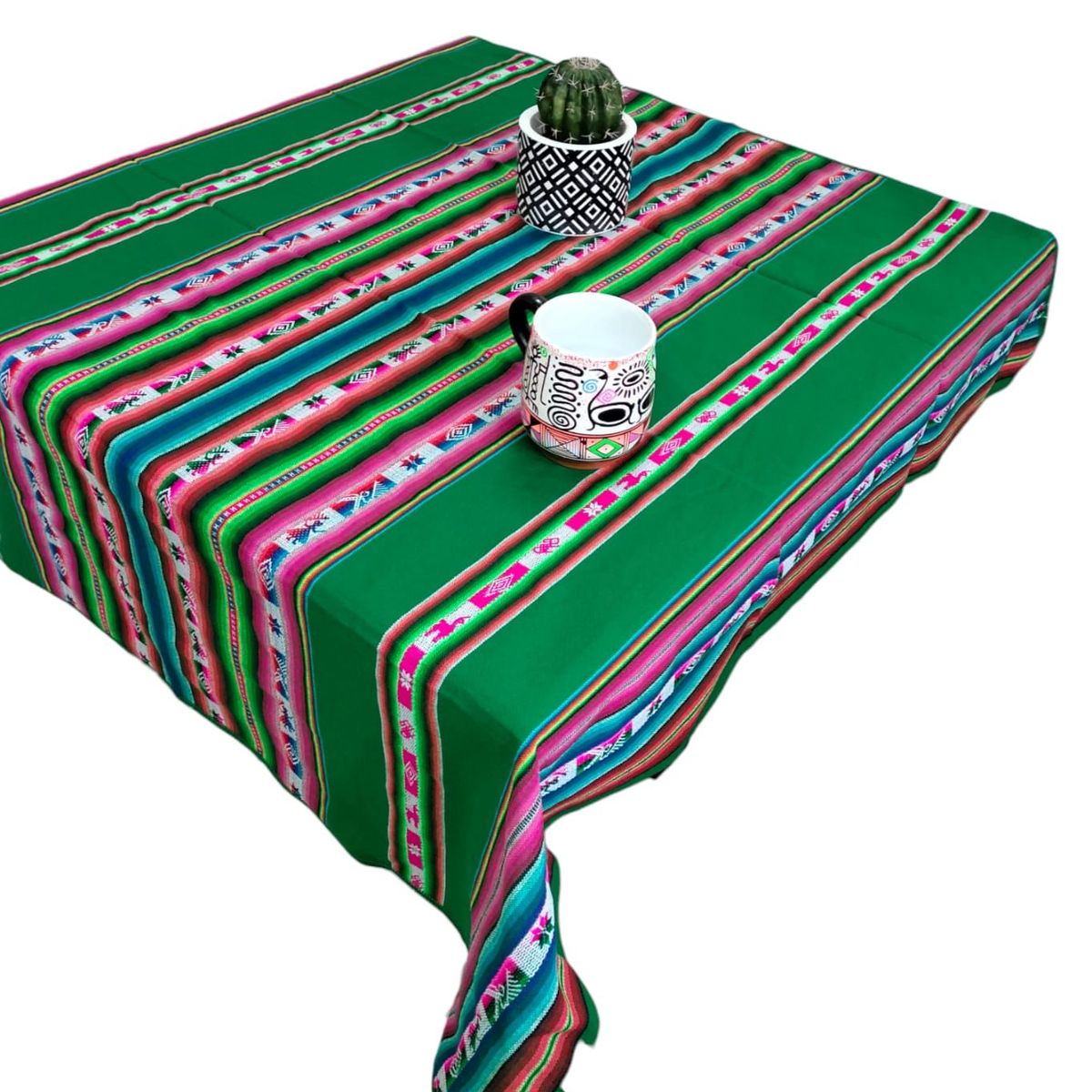Manta Mantel  De Aguayo  Andino De Tela Boho 1.20 X 1.10 Cm Verde Esmeralda, marca GENERICO - Foto Principal