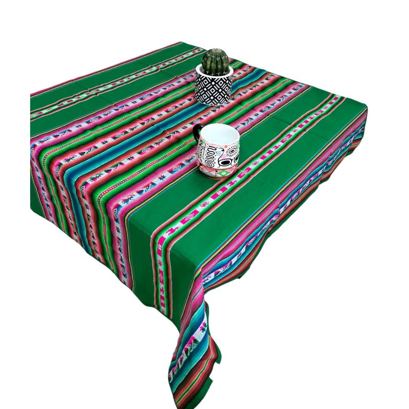GENERICO - Manta Mantel  De Aguayo  Andino De Tela Boho 1.20 X 1.10 Cm Verde Esmeralda