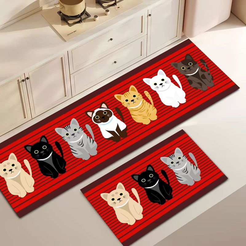 GENERICO - ALFOMBRA DE COCINA  ROJO GATITOS ANTIDESLIZANTE TF
