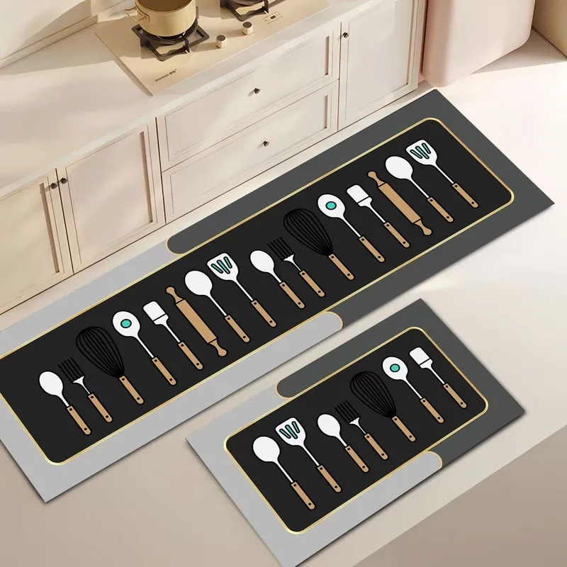 GENERICO - ALFOMBRA DE COCINA  GRIS UTENSILIOS  ANTIDESLIZANTE TF