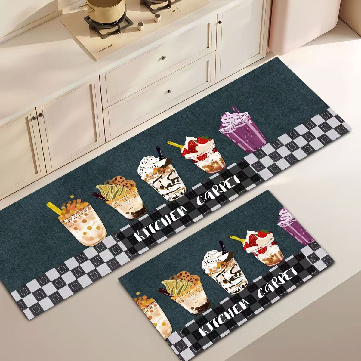 GENERICO - ALFOMBRA DE COCINA  DISEÑO HELADOS Y BATIDOS  ANTIDESLIZANTE TF