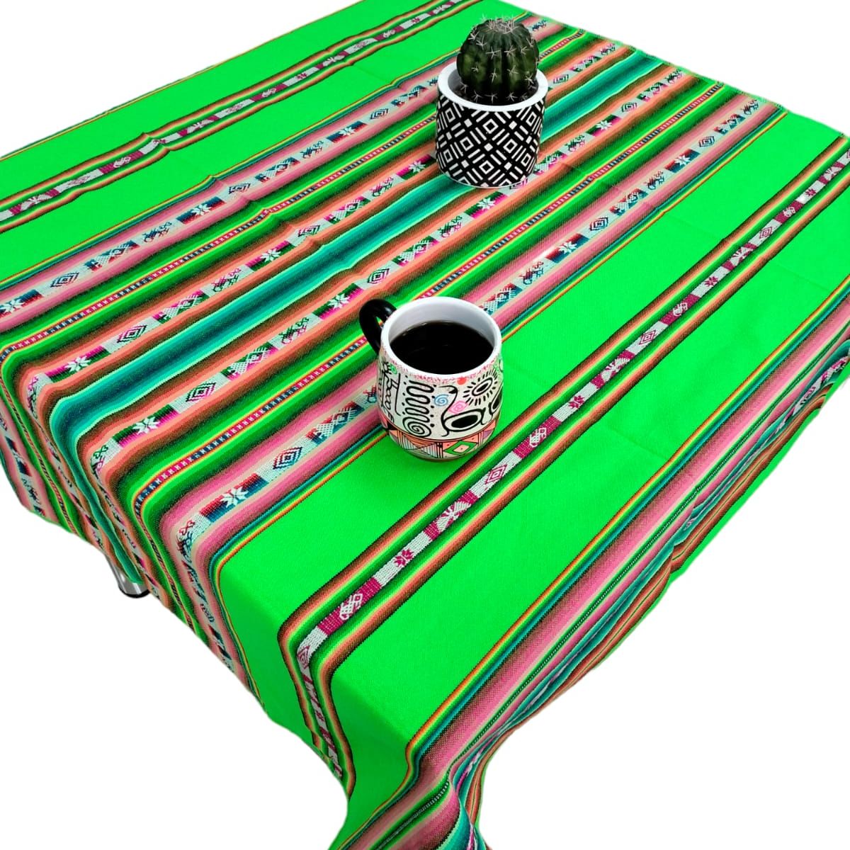Manta Mantel  De Aguayo  Andino De Tela Boho 1.20 X 1.10 Cm Verde Lima, marca GENERICO - Foto Principal