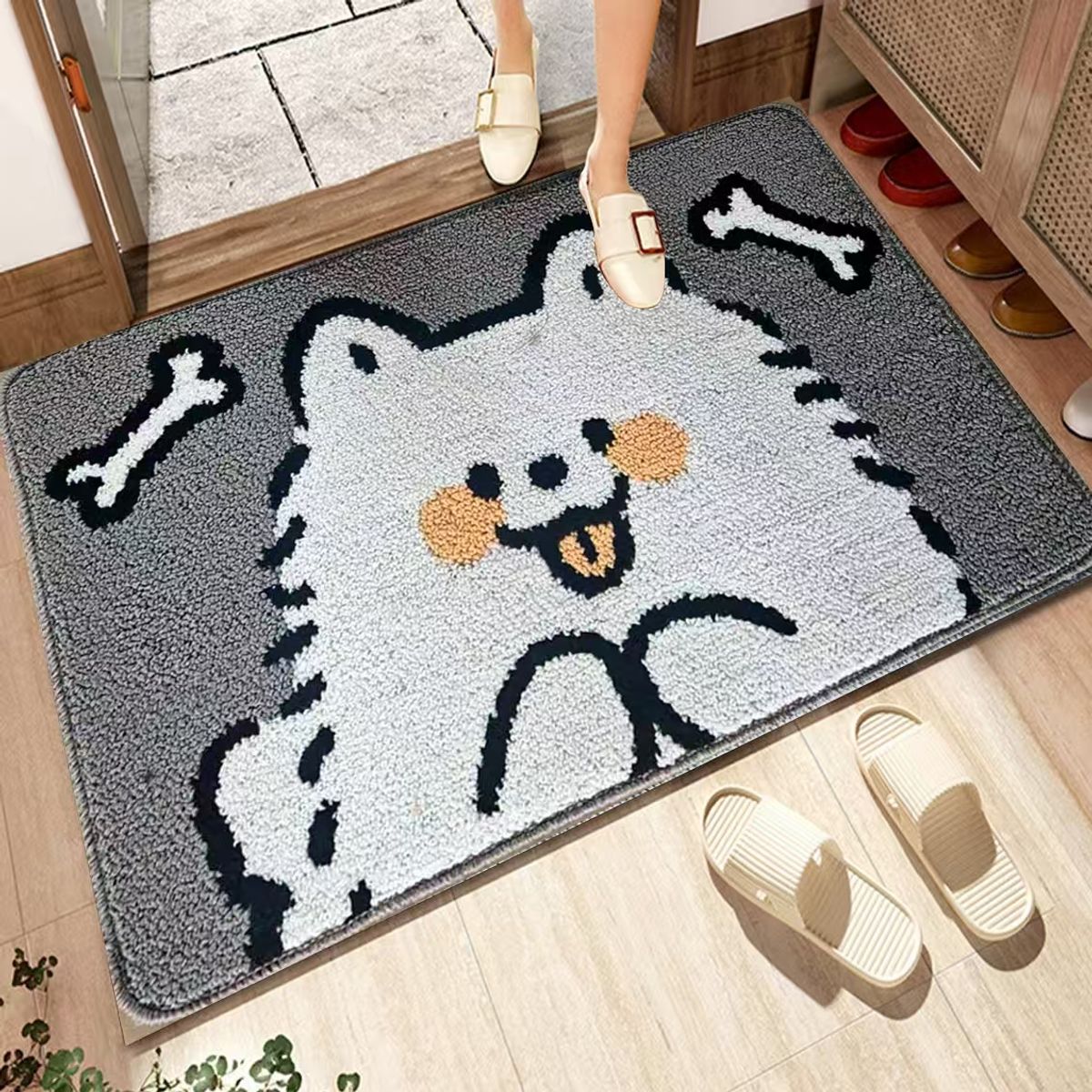 GENERICO - ALFOMBRA DE ENTRADA GRIS TIERNO GATITO HUESITO  50X80CM TF