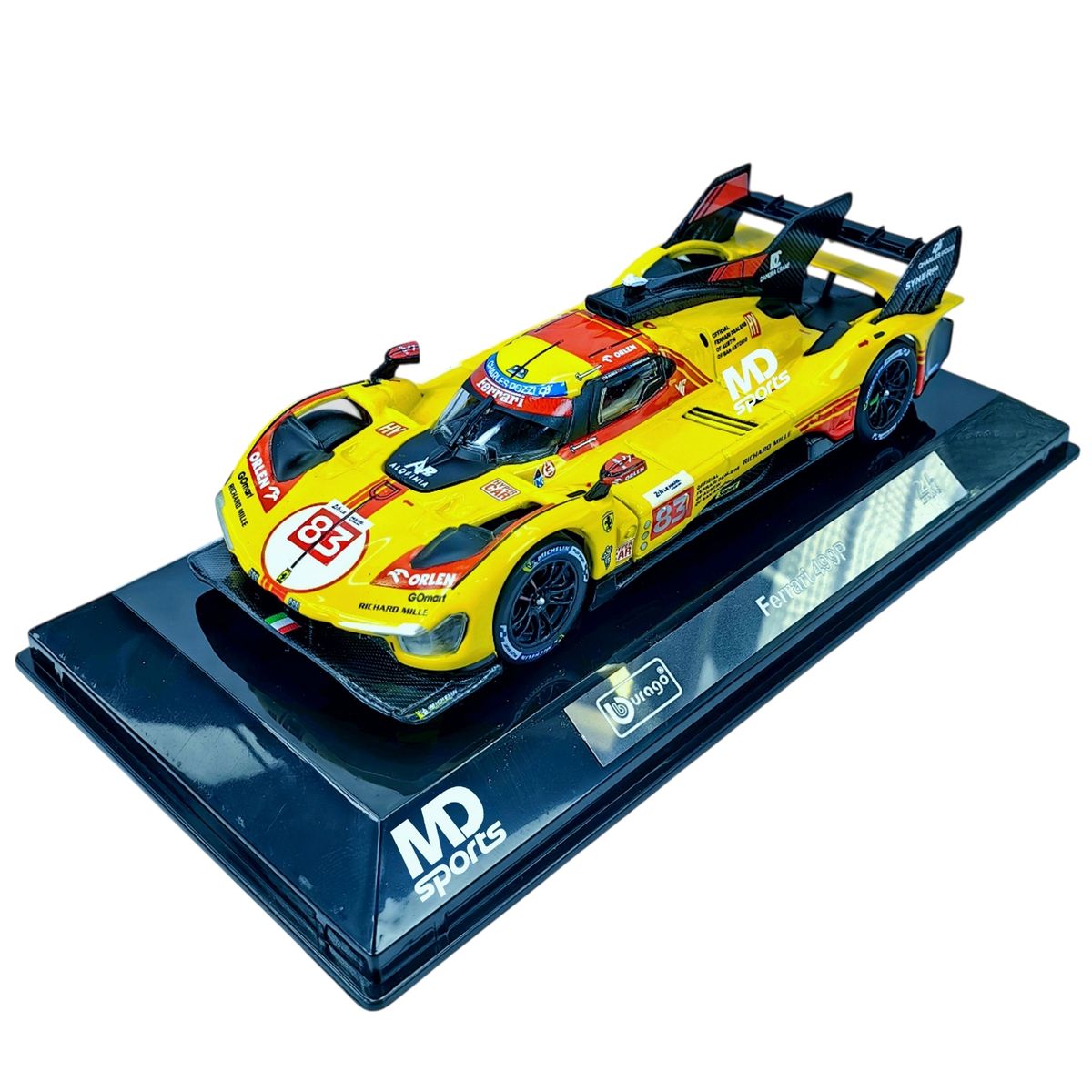 BBURAGO - Auto LeMans Ferrari 499P Amarillo LM 2024 #83 Caja Acrilica 1:43