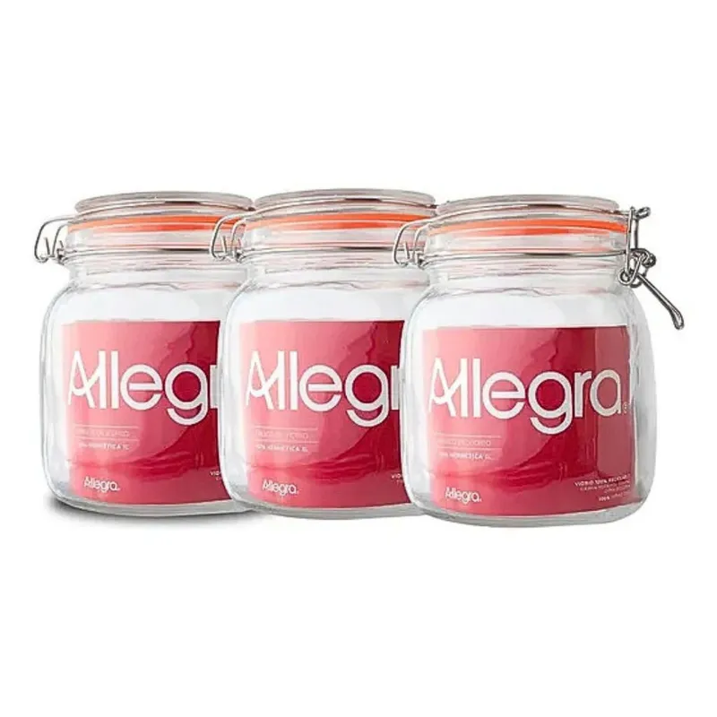 ALLEGRA - Pack de 3 Frascos de Vidrio con tapa Hermética 1L Allegra