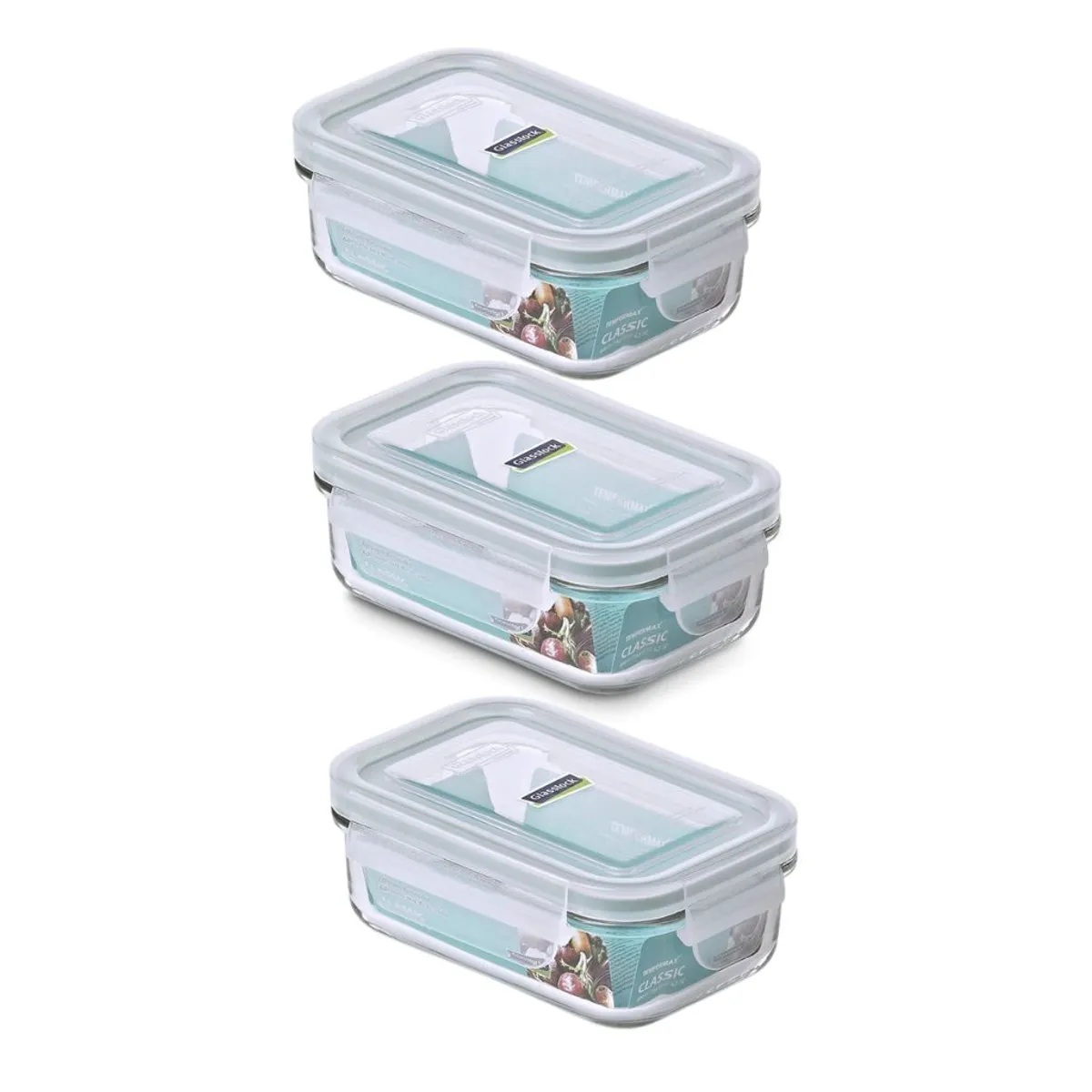 GLASSLOCK - Pack de 3 Contenedores Vidrio Hermético Rectangular 400 Ml