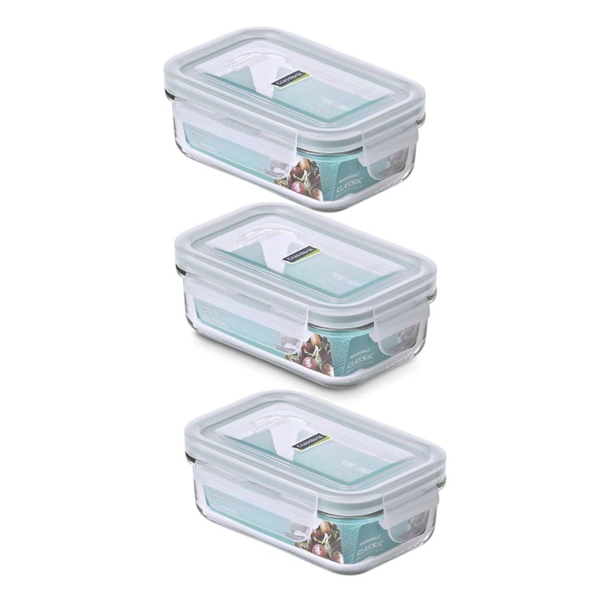 GLASSLOCK - Pack de 3 Contenedores Vidrio Hermético Rectangular 400 Ml
