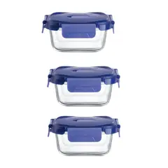 LUMINARC - Pack de 3 Contenedores Hermético de Vidrio Cuadrado 520 ml
